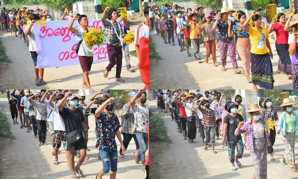 Anti-coup revolutionary coalition strike in the villages from Sagaing's Yinmabin Dist as 409th day without a day off.  #2022Apr23Coup #HelpMyanmarIDPs #WhatsHappeningInMyanmar