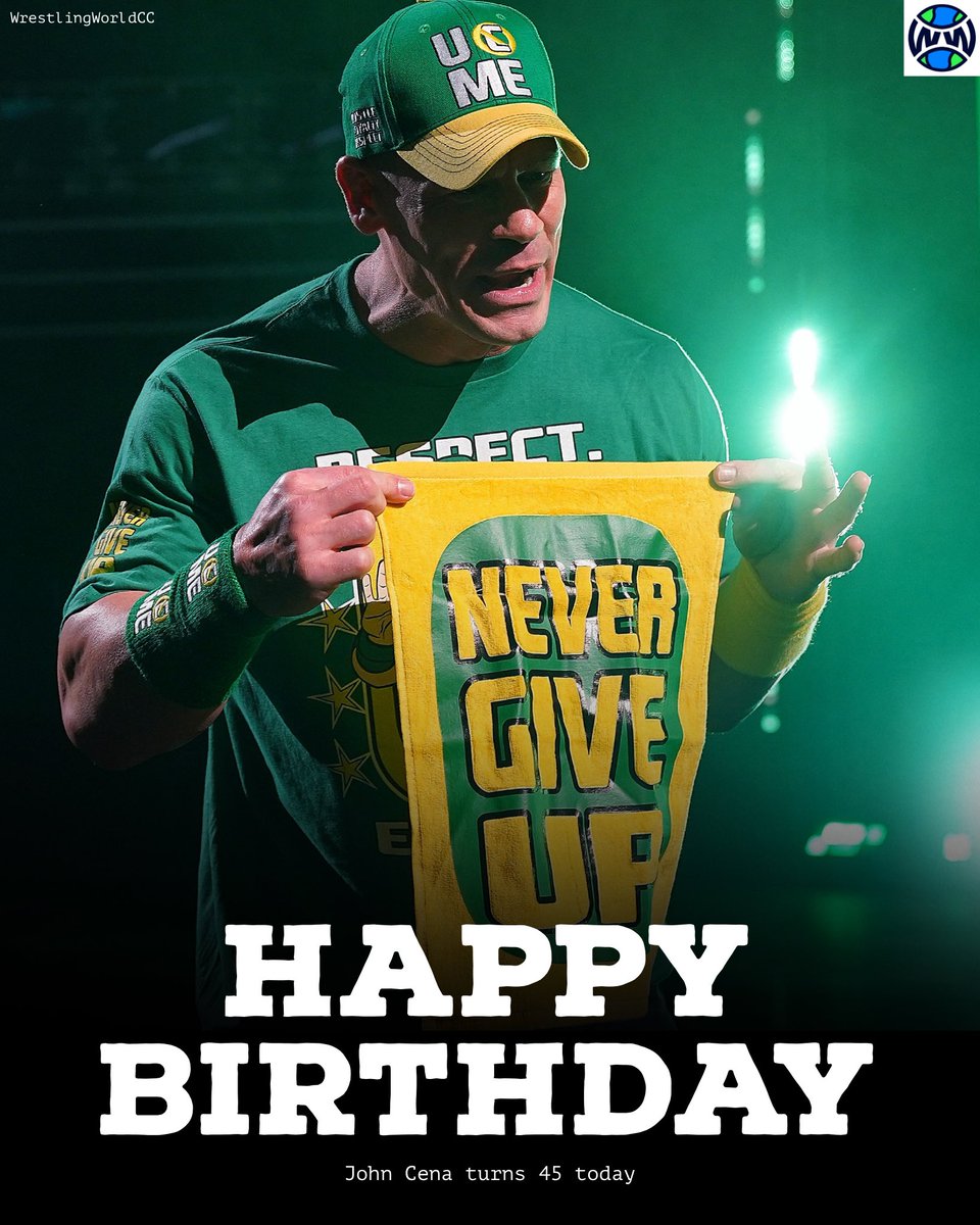 WrestlingWCC's tweet photo. Happy birthday John Cena, he turns 45 today 🎈 https://t.co/9yzDXIzz3U