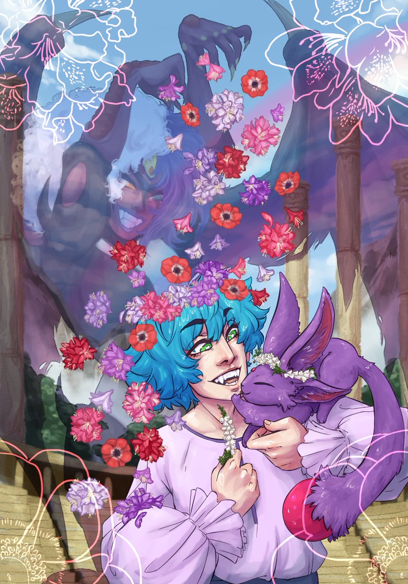 guttersblessing's tweet photo. and we can post our pieces for @projsakuraygo ! heres my johan + yubel feat. heather for luck and protection, rhododendrons for danger, and red anemones for forsaken love. more importantly: ruby carbuncle. https://t.co/syC3okHRqJ