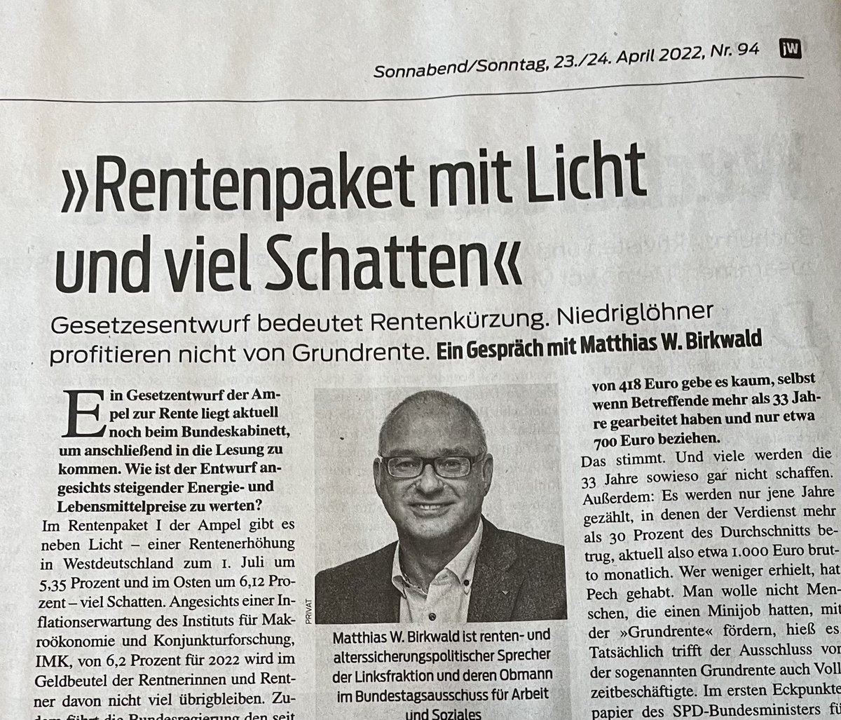 Rentenpaket mit Licht und viel Schatten - Ausschnitt aus der jungen Welt