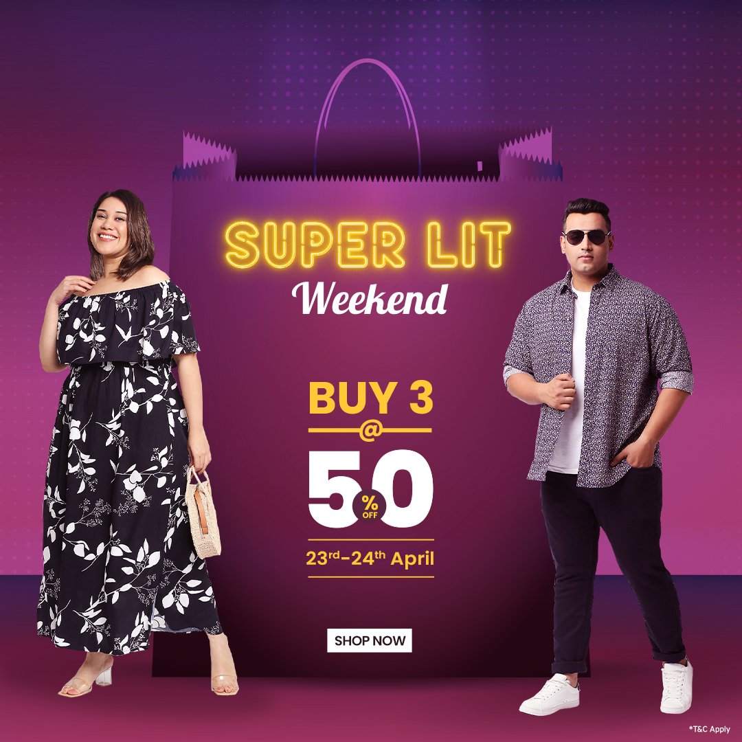 This Weekend is LIT!🔥
Add all your faves to your wardrobe 
Shop for any 2 of your fave styles @FLAT 40% off, any 3 @FLAT 50% off + Free Shipping.
Shop at bit.ly/3KdZFUl

#sale #offer #superlit #weekendoffers