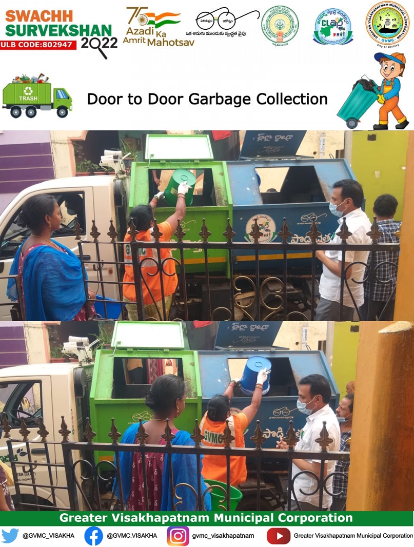GVMC_VISAKHA's tweet photo. To keep the surroundings clean,Door to Door garbage collection of segregated waste done by GVMC Staff in Ward 13, Zone 2.

#SwachhSurvekshan2022Visakhapatnam 
#SwachhSurvekshan2022
#IsupportVizag
#Visakhapatnam https://t.co/y3etsScGox