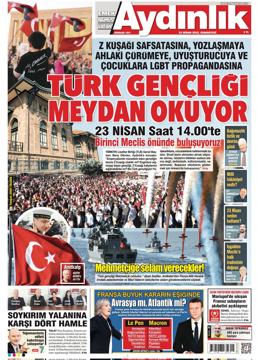 ruhialper's tweet photo. "Mehmetçiğe Selam Verecekler!
TÜRK GENÇLİĞİ MEYDAN OKUYOR"
#Aydınlık – #23Nisan 2022
AYDINLIK Kurtuluş Savaşı Ateşinde Doğdu
Gerçekleri AYDINLIK Yazar https://t.co/arjA3maS7H
#MaskeniTak https://t.co/TgbmPgVfam