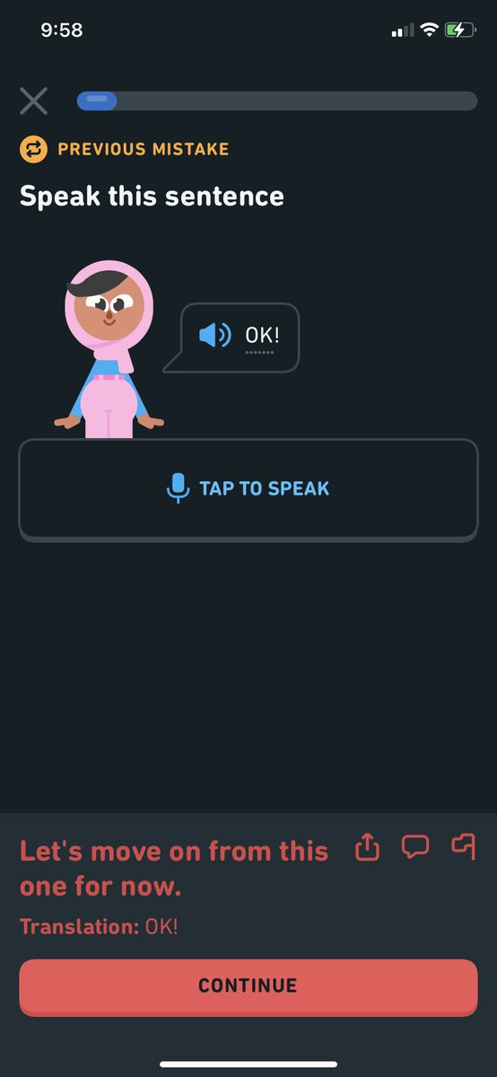 evaneleven28's tweet photo. @duolingo duo won’t recognize when I say “OK” in German. My boyfriend is having trouble with it as well https://t.co/BMA9W46AdG