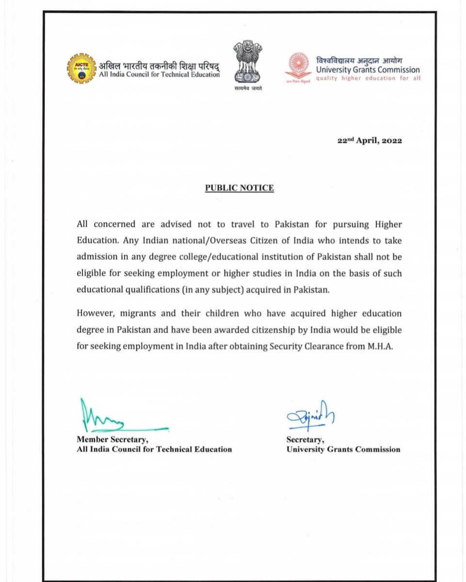 ANI's tweet photo. UGC &amp; AICTE has advised students not to travel to Pakistan for pursuing higher education. https://t.co/L1vl5XmotQ