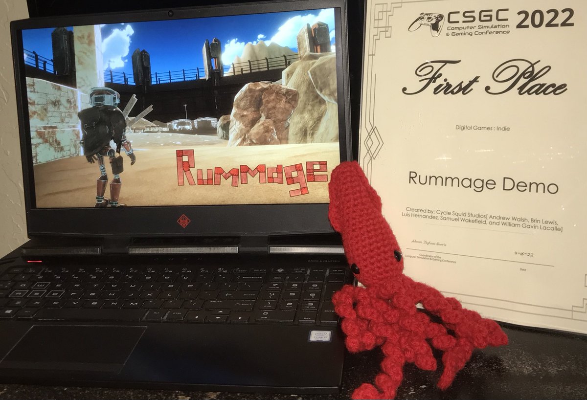 CycleSquid's tweet photo. Rummage placed First in the Indie section at the #CSGC2022 Thanks to everyone who played the demo! We appreciate you all! :D https://t.co/EFkXD6z86B