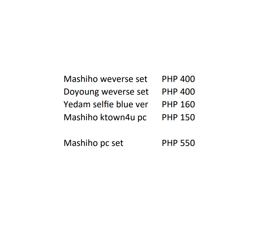 walmarts_'s tweet photo. ★ #walmarts_sells
[ wts lfb ph only ]

★ mashiho weverse set
★ doyoung weverse set
★ yedam blue selfie ver
★ mashiho ktown4u pc

» onhand
» own pulls ; can dm condi
» mod: sco jnt / direct ggx

prices are on the 4th pic ^^ 

## treasure pob pc photocard ktown ch1 https://t.co/EfiHofkx2D