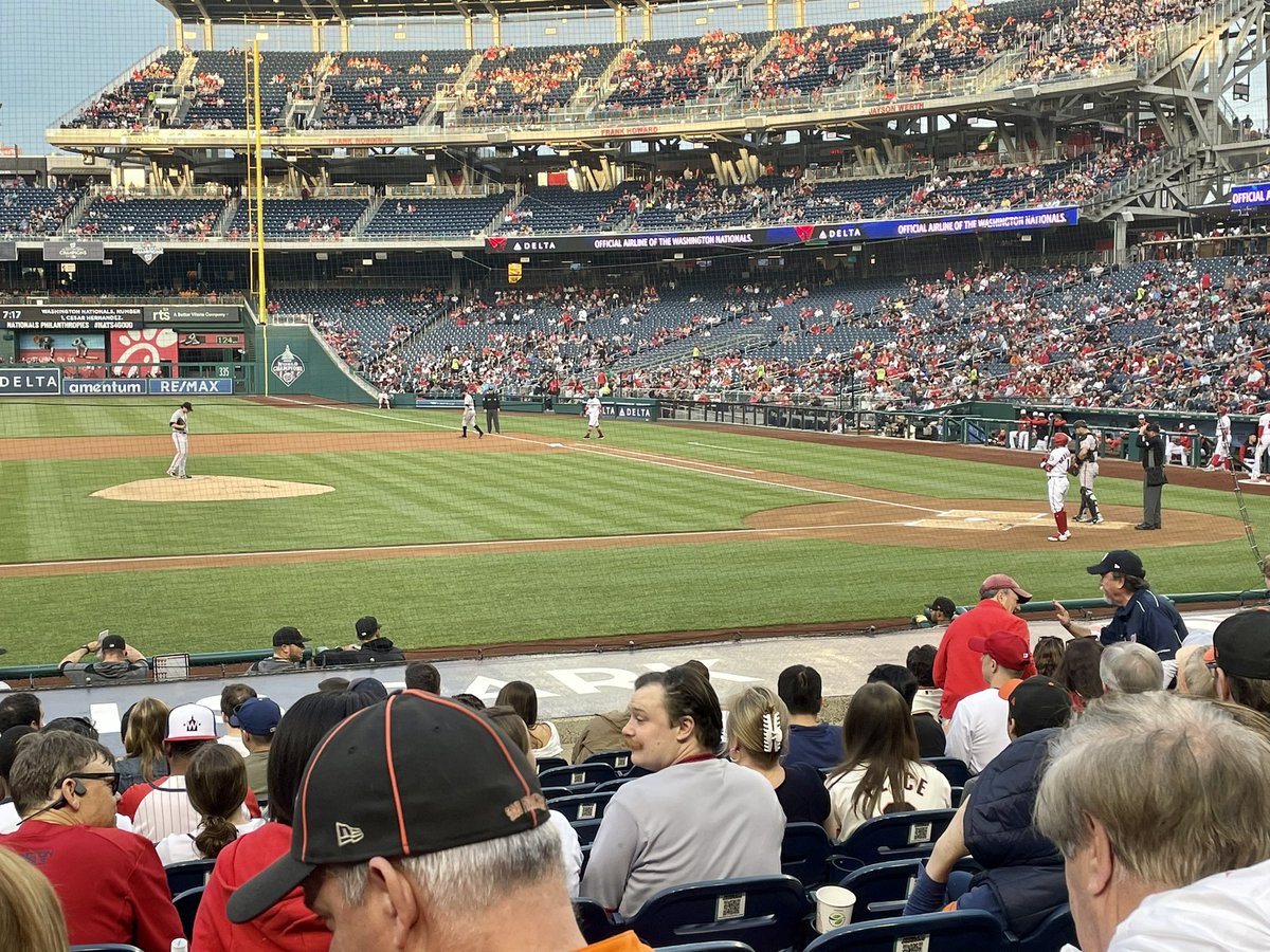DCOutlook's tweet photo. Great seats &amp; weather for @Nationals vs. @SFGiants at Nationals Park, but please explain $23 million A YEAR for Patrick Corbin. 60 pitches, 7 ER in less than 2 innings. Ouch #PracticeHarder https://t.co/oxknqwbLsg