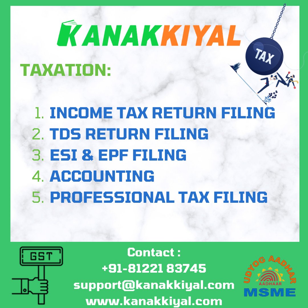 kanakkiyal's tweet photo. #IncomeTaxSolution for #Individual &amp; #Business - #Kanakkiyal.

#Incometaxreturnfiling
#TDSreturnfiling
#ESIEPFFiling
#Accounting
#BookKeeping
#ProfessionalTaxFiling
#ITR 
#AnnualRocfiling 
#ROCFiling
#GSTFiling

Contact ,
#Kanakkiyal,
+91-81221 83745 https://t.co/nUSLlDJrYp
