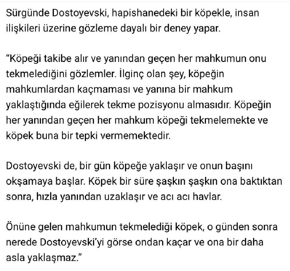 Pavlov’unkinden ziyade Dostoyevski’nin köpeği birçok koşullanmayı anlamamı sağladı. 
Anladığın şeye kızmazsın.