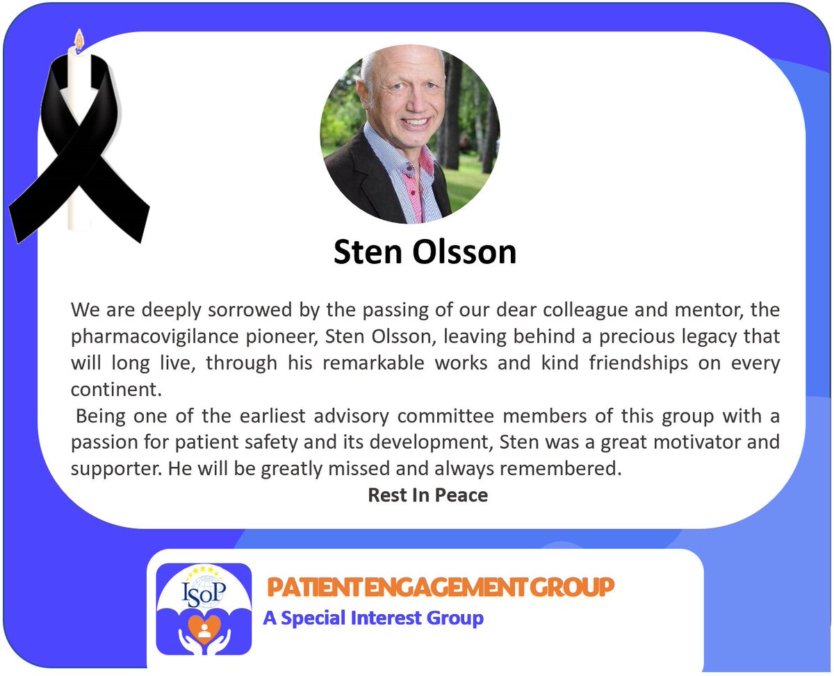 PatientegISoP's tweet photo. In mourning for the loss of Sten Olsson, our dear colleague and one of the earliest supporters of this group, who has always been passionate about patient safety and its development. He will be greatly missed and always remembered https://t.co/BpItrRNHJh