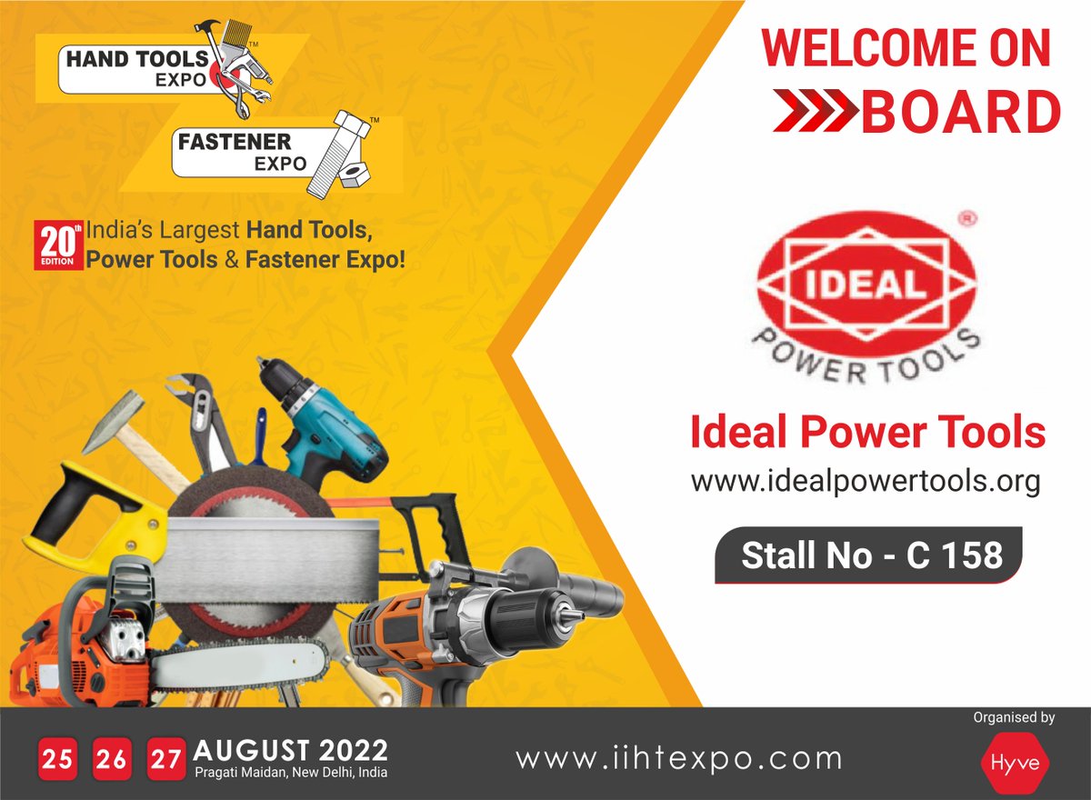 HtfExpo's tweet photo. #welcomeonboard #exhibitorannouncement
We are honored to welcome, "IDEAL INTERNATIONAL POWER TOOLS PVT. LTD." to showcase their products at 20th Edition of HAND TOOLS AND FASTENER EXPO from 25 - 27 August 2022 at Pragati Maidan Exhibition Center, New Delhi, India. https://t.co/UXLtsD2aVb