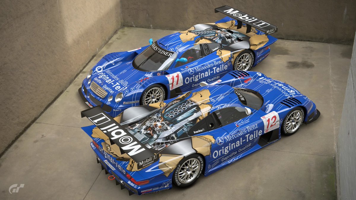 Ncz6P2's tweet photo. 1998年のFIA GT選手権よりオリギナルタイレカラーのCLK-GTRを制作しました🚙

11号車と12号車の両方あります🙃　
#GT7 
#GT7Livery https://t.co/7q3eRRznbB