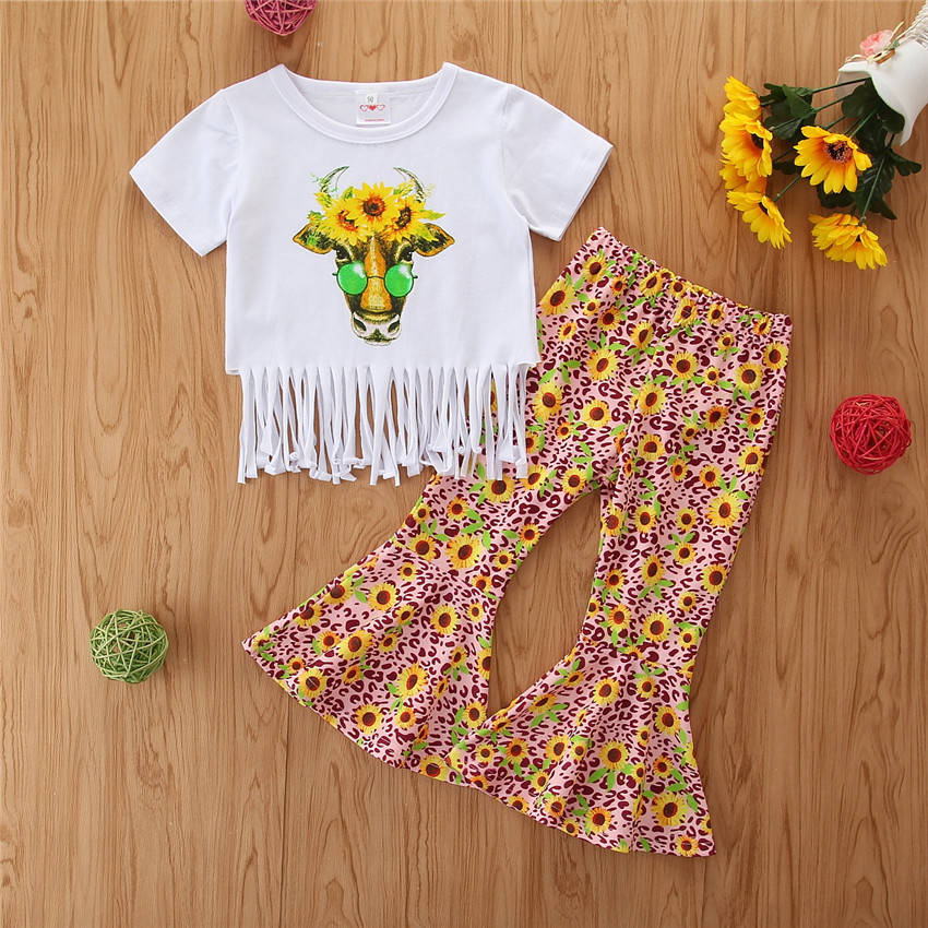 Wholesale girls clothing Ins short sleeve tassel t-shirt sunflower flared luluclothes.com/products/whole…