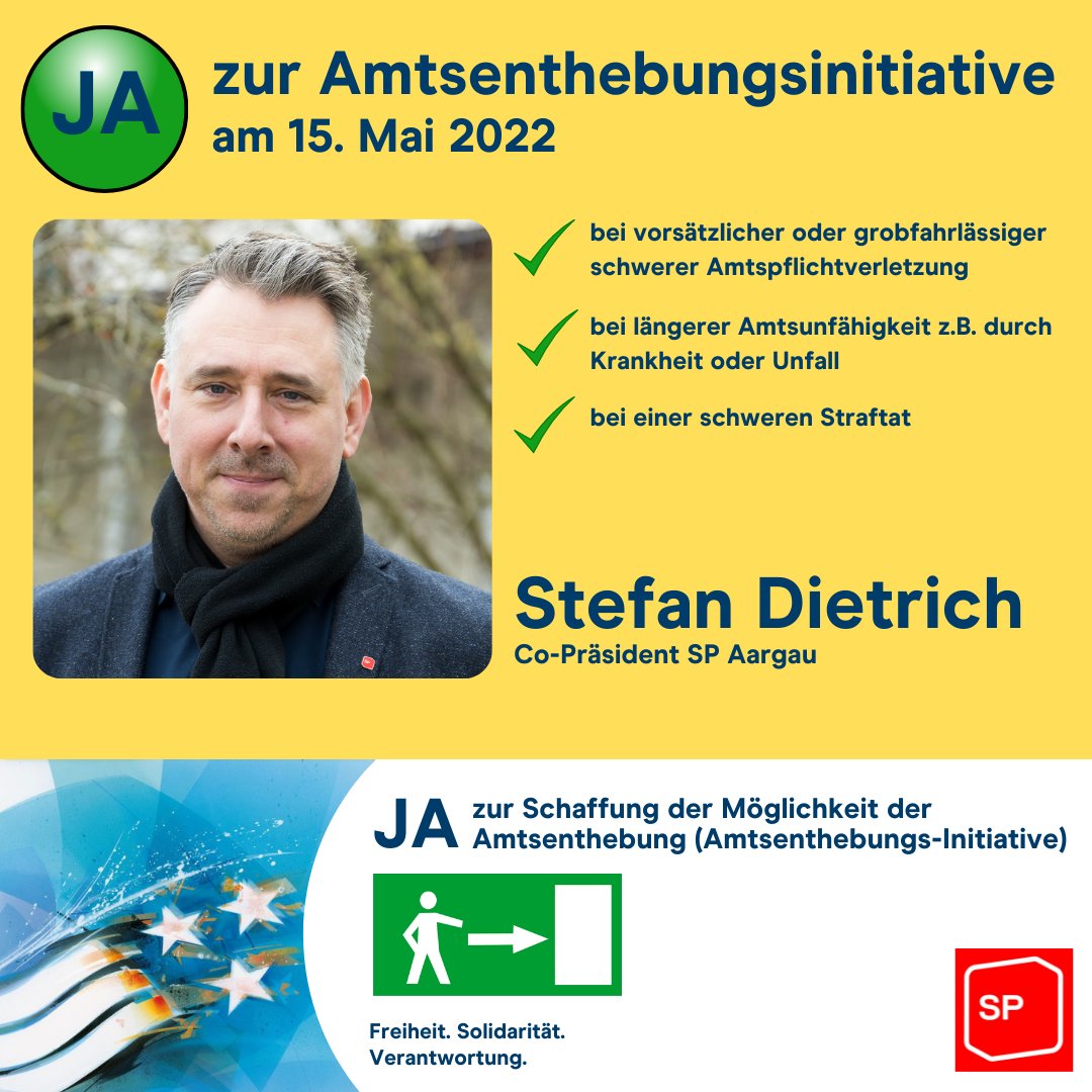 aargauer_bdp's tweet photo. Stefan Dietrich, Co Präsident der @SP_Aargau sagt Ja zur #Amtsenthebungsinitiative #abst22 im @kantonaargau https://t.co/8sbz97ExMl