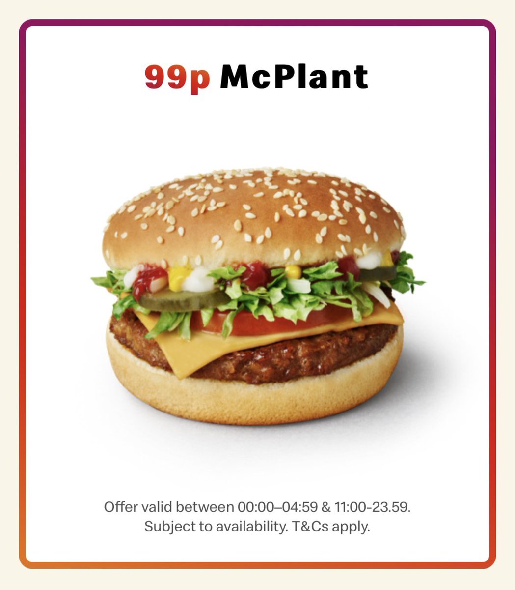 mcds_mboro's tweet photo. Sunny Saturdays call for one thing… 
A McPlant for 99p when you order on our app! 🙌 https://t.co/SOM3Kcomdc