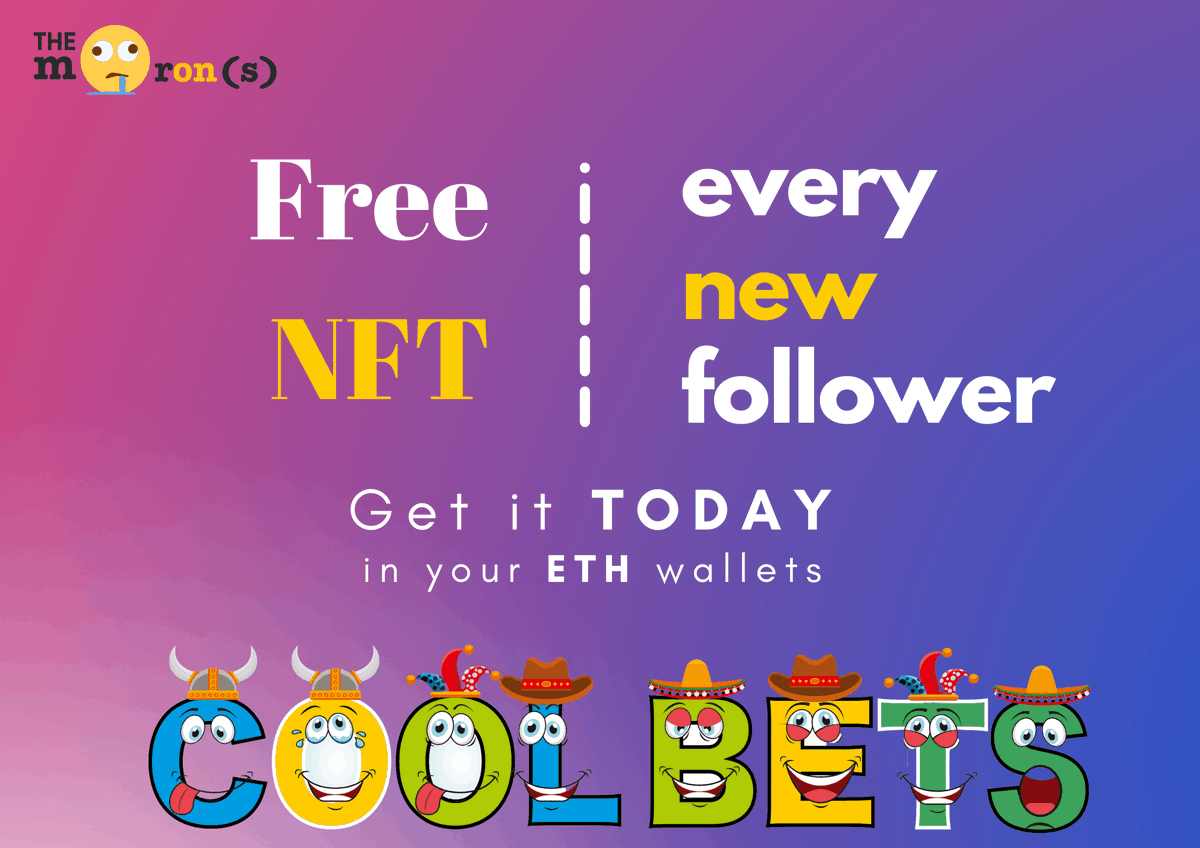 ‼️Why to MISS THE OPPORTUNITY‼️
#NFTGiveaway

FREE 1 NFT ➡️ EVERY NEW FOLLOWER
🎁 GET IT #today  

1⃣ Follow <a href="/WeTheMorons/">Cool Bets NFT | WeTheMorons</a> 
2⃣ Like &amp; RT
3⃣ Tag 3 FRIENDS
#NFTCommmunity 
#CNFTGiveaway   #NFTGiveaways   #NFTCommunitys   #NFTgames   #NFTMarketplace  #NFTMintAlert