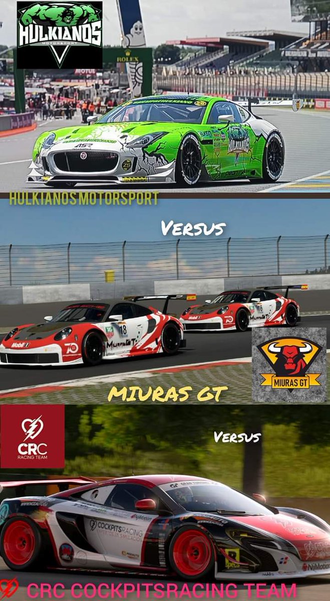 Hoy a las 22:00 es el día de enfrentarnos a dos escuderías amigas y rivales.vamos a pasarlo bien y a intentar hacerlo lo mejor posible.@crc_cc <a href="/MiurasGT/">MiurasGT</a> <a href="/s_duran_8/">sergio</a> <a href="/javifabioYT/">JaviFabio</a> <a href="/hms_javitorun/">Javi alónso González</a> <a href="/Roselljorge1/">Jorge Rosell</a> <a href="/robertbemejo/">Robert Bermejo</a> <a href="/HMS_vicente85/">HMS_vicente85</a> <a href="/CRC_ALGOAMPLIO4/">CRC_ALGO-AMPLIO4</a> <a href="/Djlokif0reverD/">nacho borrajo</a>