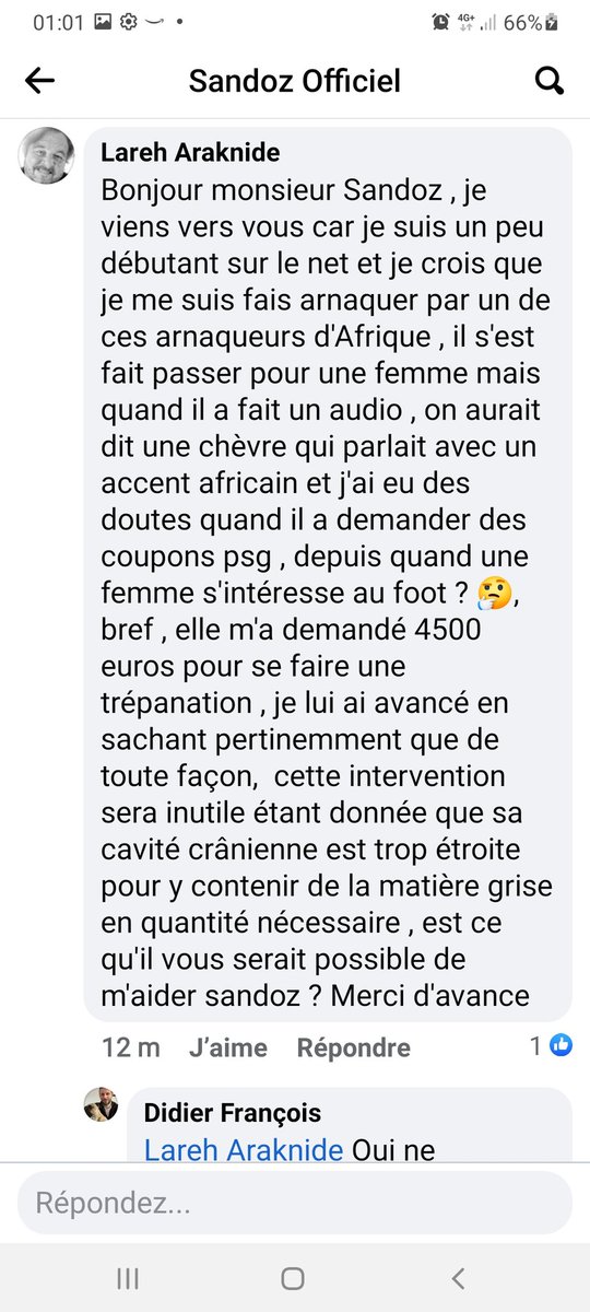 LAraknide's tweet photo. Bonjour, allez , une pépite de brouteur sur le compte officiel de Sandoz : #ndbb à la rescousse ;) https://t.co/7TOGVekFKd