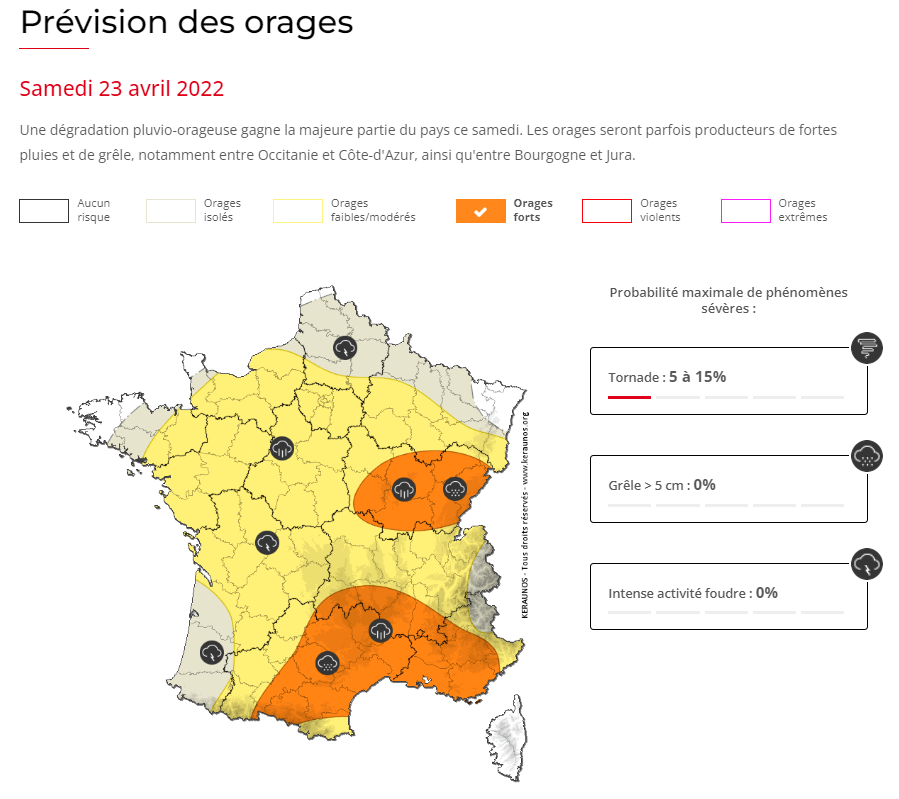 Une dégradation pluvio-orageuse est attendue ce samedi sur la France avec risque d'#orages localement forts, pouvant générer grêle et fortes pluies : Bulletin complet : 
