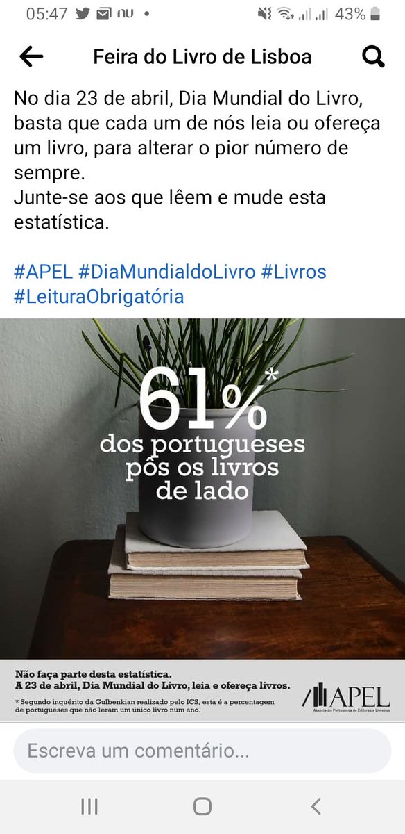 NiviaINPaz's tweet photo. Vamos mudar essa estatística 
#DiaMundialDoLivro #LeituraPortugal #Aromaseletras #JoseSaramago https://t.co/jhLTWqEXvC