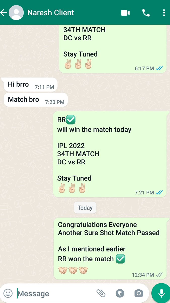 AskMeReport's tweet photo. Congratulations Everyone 
Another Sure Shot Match Passed 

As I mentioned earlier 
RR won the match ✅
🤝🏻🤝🏻🤝🏻

#iplprediction 
#TATAIPL2022 
#DCvRR https://t.co/Lt256tawNy
