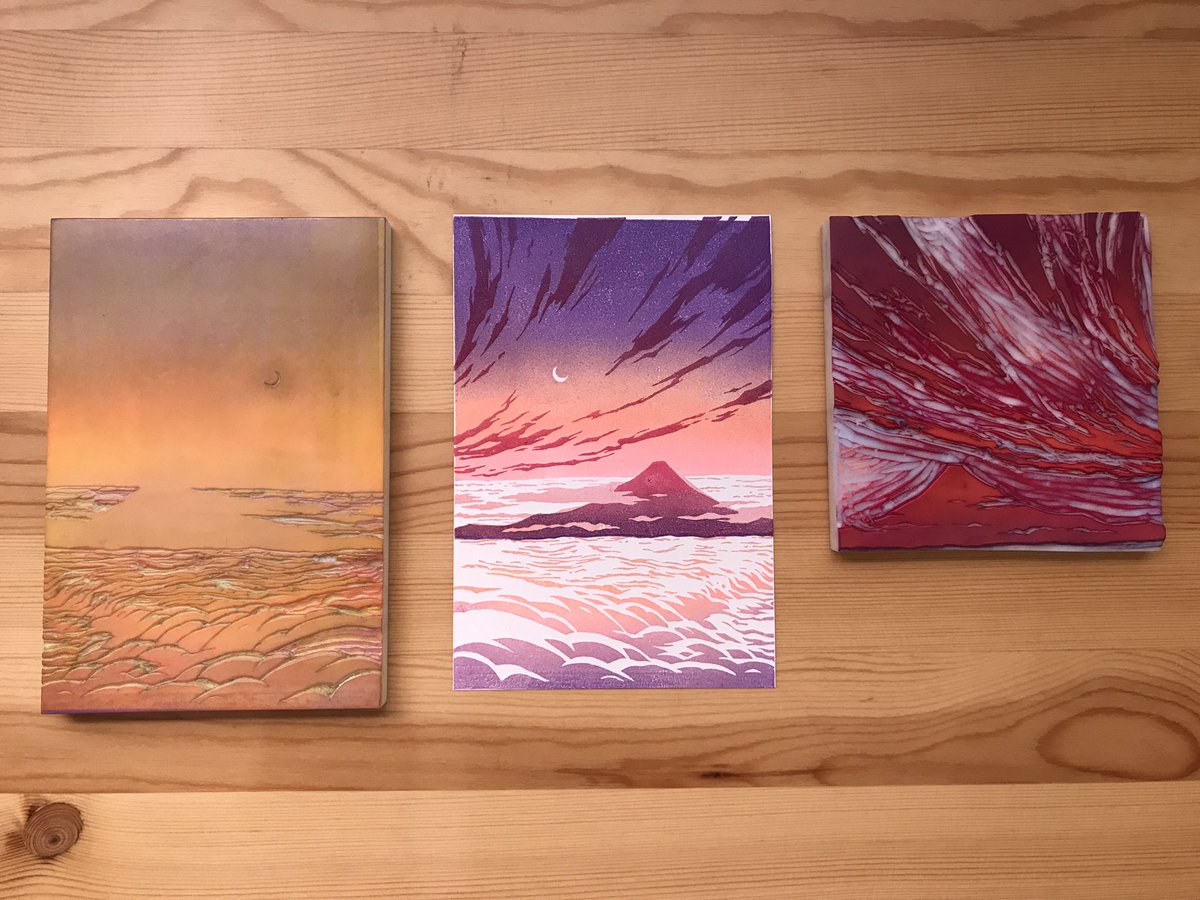 StaticatHanga's tweet photo. I blend the colors together little by little, laying them down brightest to darkest. But I’m never actually sure how it will turn out until the end.
#printmaking #linocut #woodblock #rubberblock #mtfuji #版画 #消しゴムはんこ #消しゴム版画 #リノカット #富士山 #雲海 #富士山アート https://t.co/uc0bbZX1d6