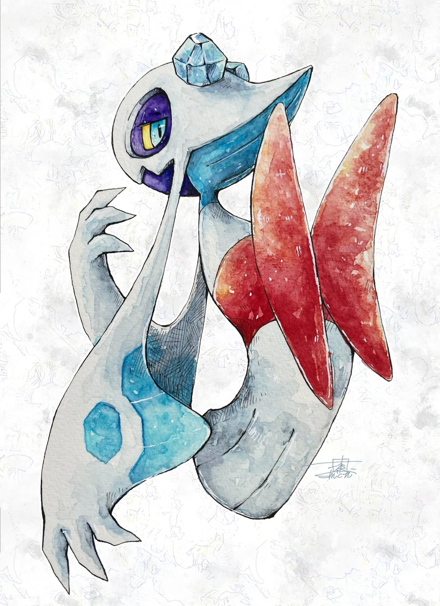 pokemon (creature) solo no humans signature white background blue eyes yellow sclera  illustration images