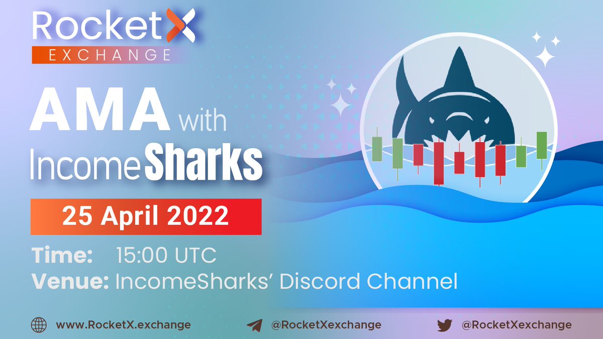 📢We are thrilled to share <a href="/IncomeSharks/">IncomeSharks</a> would be hosting <a href="/RocketXexchange/">RocketX | 🕵🏿 Swap on 200+ chains</a> for AMA on
⏰25-Apr-2022 11:00 AM EST (3:00 PM UTC)
👉Location: IncomeSharks Discord - discord.gg/YzhGExZy
Looking forward to the interactions with one of the most active crypto communities⚡️$RVF #BTC