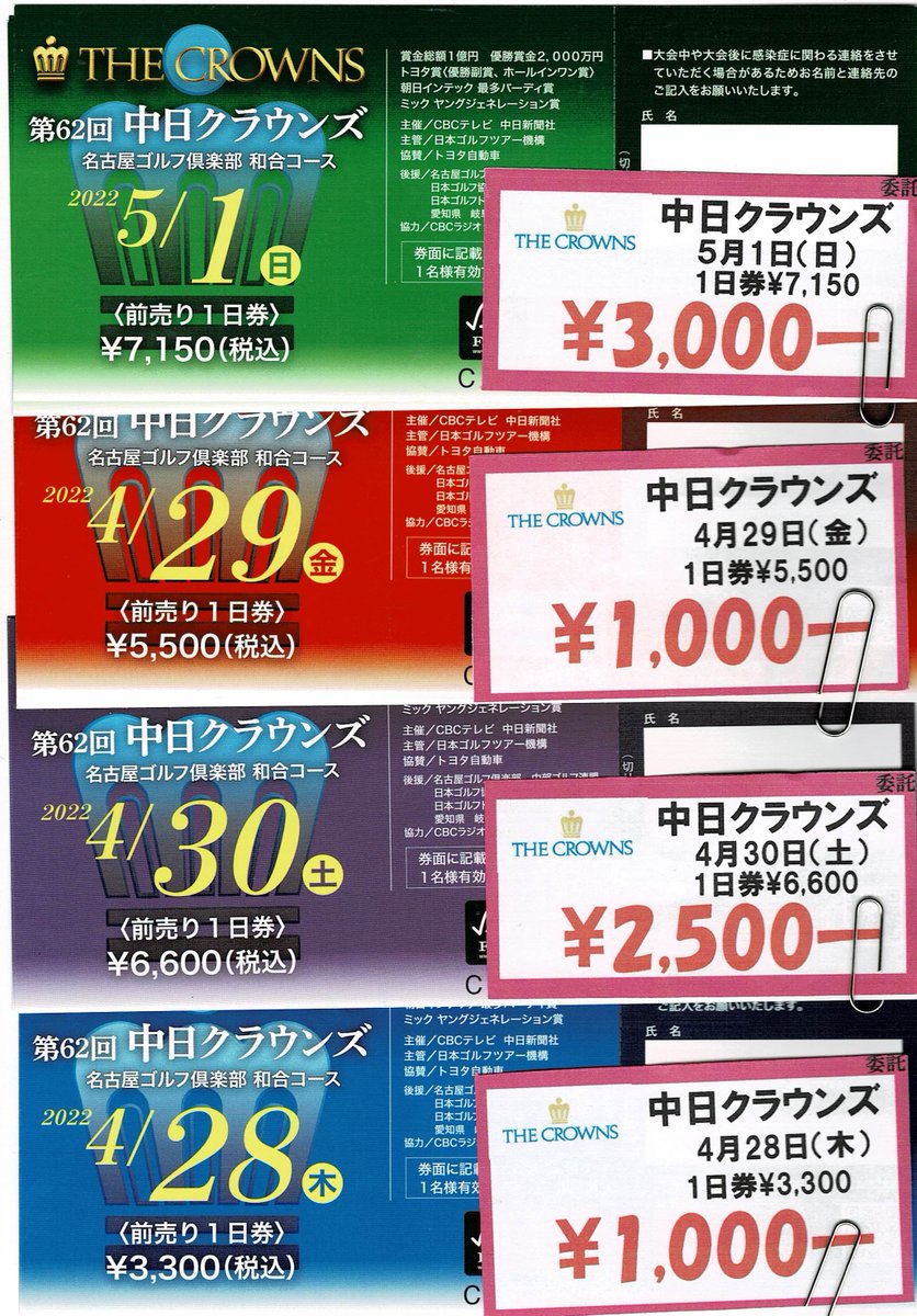 第63回中日クラウンズ　4日間通し券（4 27・4 28・4 29・4 30）③