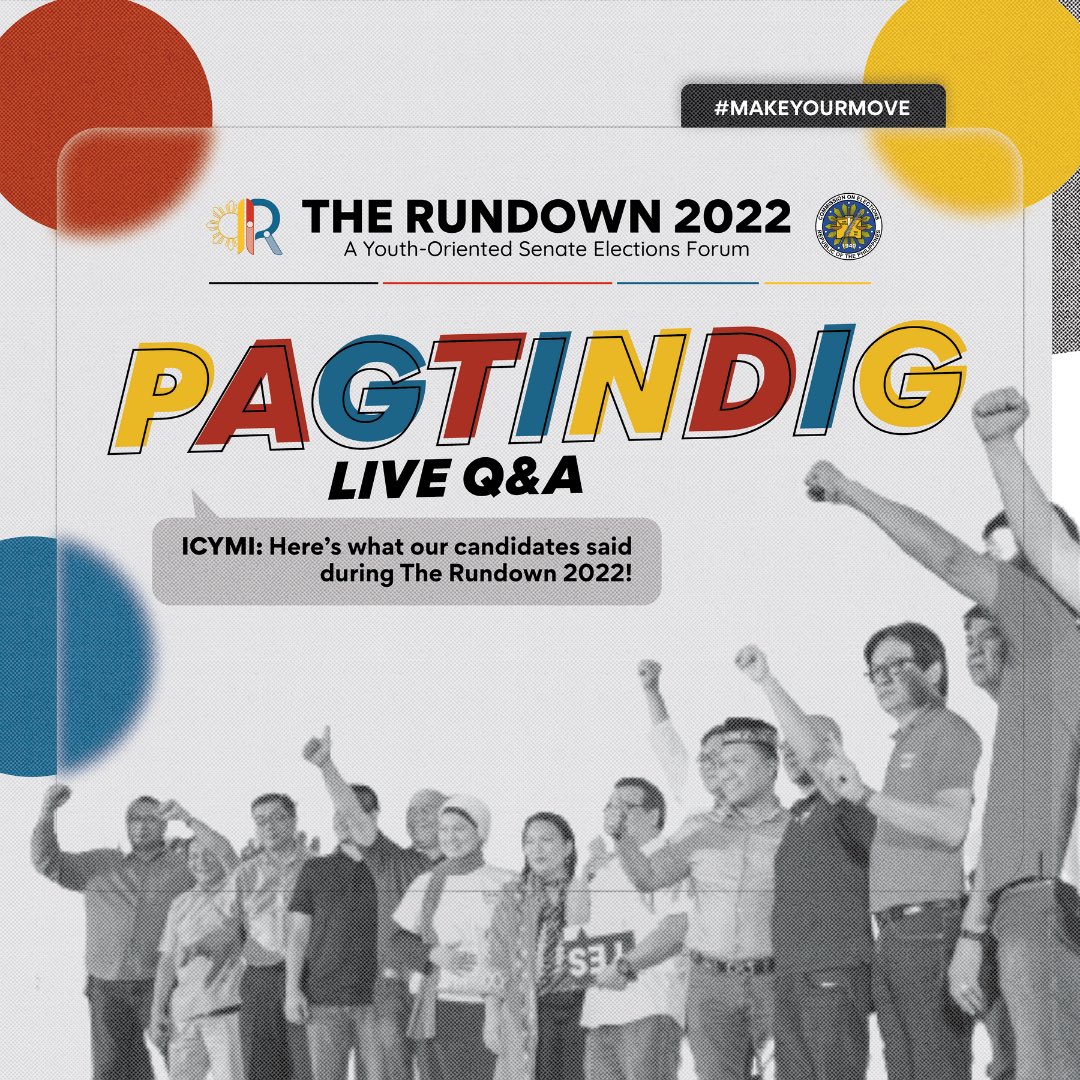 ICYMI: See what the 19 senatorial candidates answered to Live Audience Questions 📃

#MakeYourMove this #Halalan2022 by staying informed and critical voters 🗳

#VotePH #PiliPinas #VoteSAFEPilipinas #BumotoKa #2022NLE https://t.co/MsEZ6vfqYw.