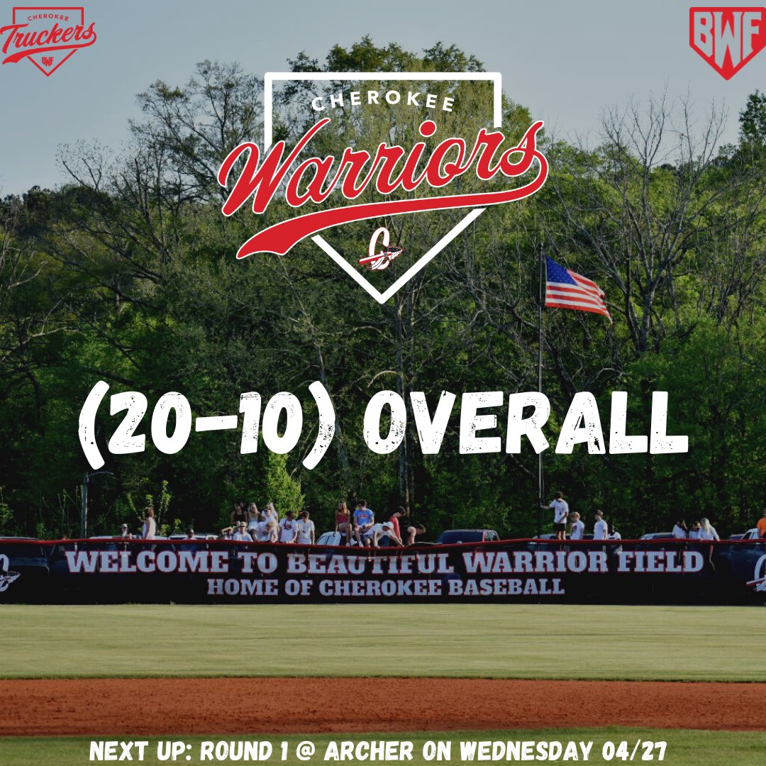 CHSBaseWarriors's tweet photo. Warriors split with Etowah in an electric atmosphere at BWF falling to #3 in the Region. We finish the regular season at 20-10, but the real season is just beginning. #WJMB
Huge shoutout to Warrior Nation and our Cherokee Truckers for bringing the energy all year long! https://t.co/QcO02J0BmG
