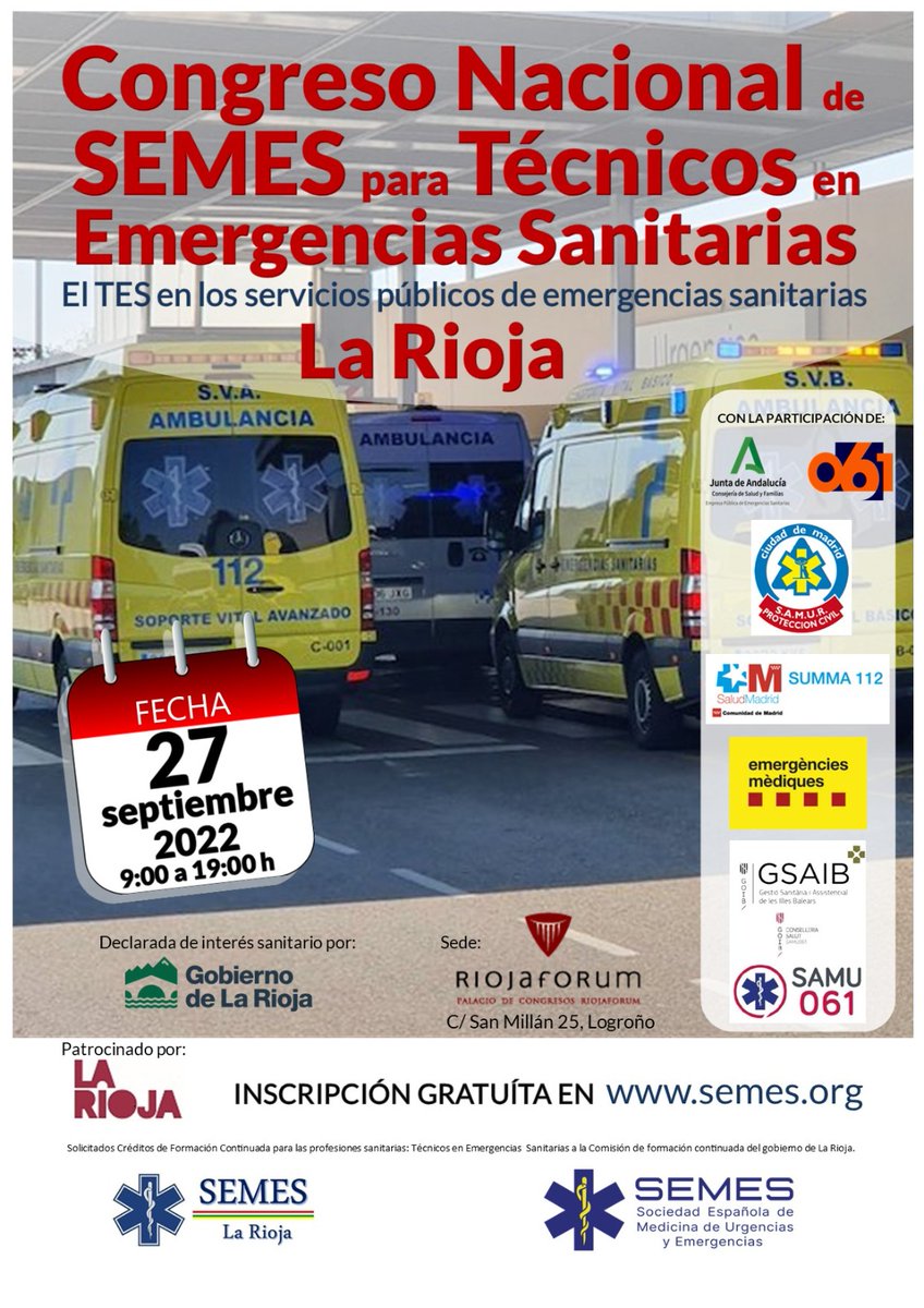 ¡El Congreso Nacional de #SEMES para #TES ya tiene nueva fecha!

🗓️27 de septiembre
🗺️La Rioja

📢Guardaros la fecha. Inscripciones disponibles a partir del 1 de septiembre.

Muchas gracias a todos por vuestra paciencia.

semes.org/evento/congres…