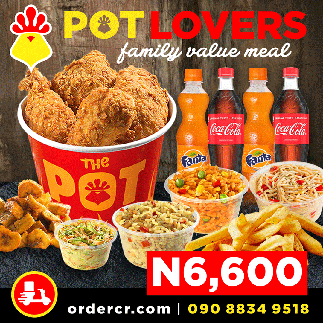 ChickenRepublic's tweet photo. Share a Pot Lovers meal with your loved ones this weekend. Enjoy 8 pieces of Soulfully Spiced Fried Chicken, 4 portions of Fried/Spicy Rice or Chips, 2 portions of Moin Moin, Dodo or Coleslaw and 4 PET drinks! To order, visit https://t.co/WwXE0JhGBQ and we will deliver. https://t.co/VeLxvMXMxn