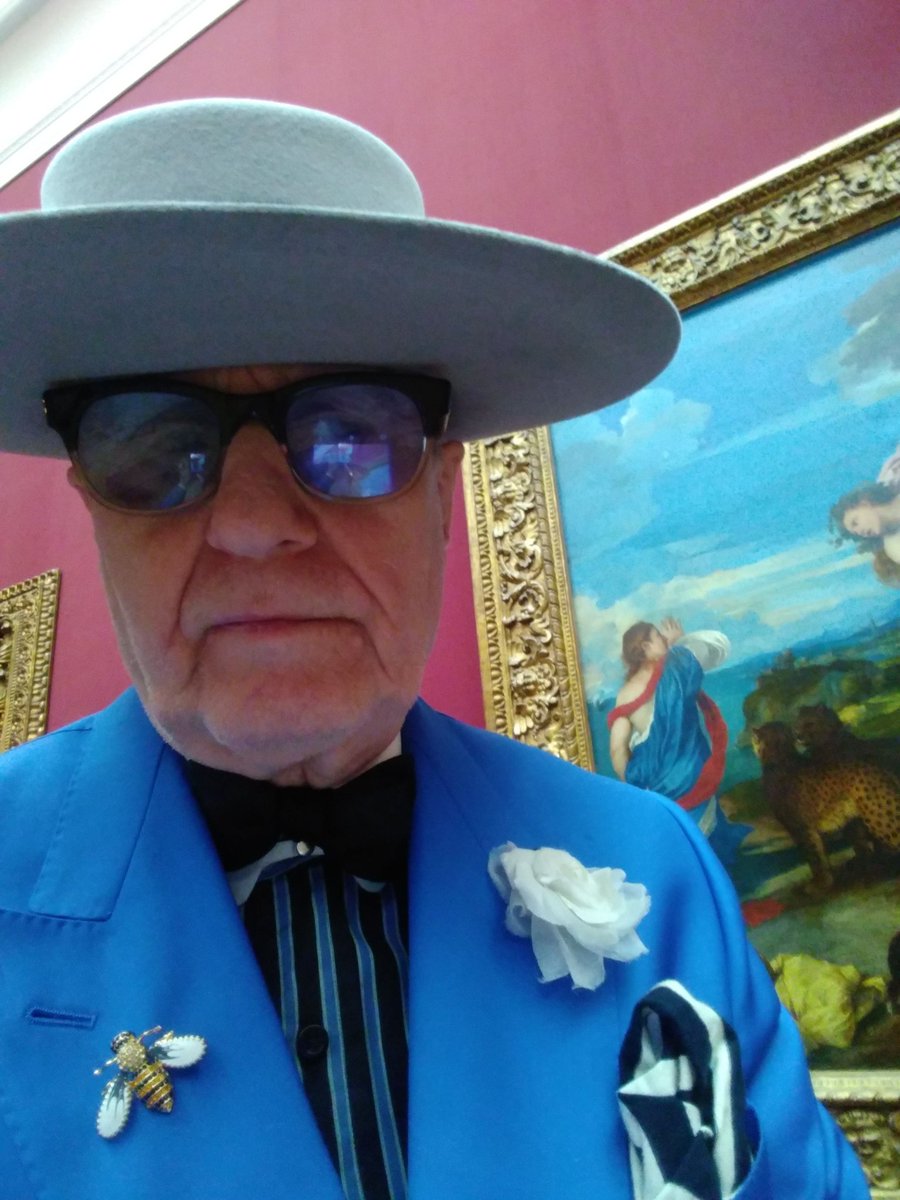 SohoGeorge's tweet photo. In good company at the @NationalGallery the blue in this painting, by Titian's ( Bacchus &amp; Ariadne) had inspired, the colour for my suit ( fabric by Holland and Sherry Savile Row) 😁 https://t.co/Mfz0iQhizd