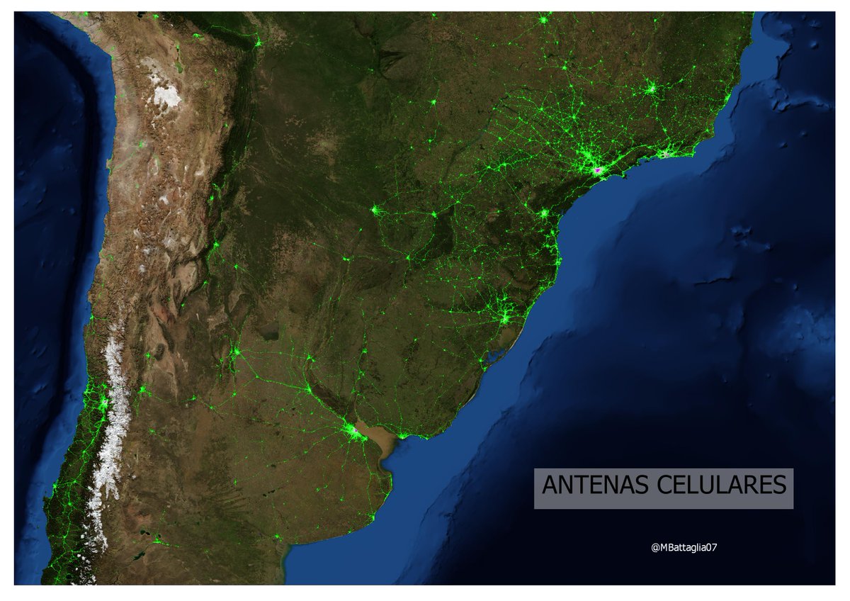 MBattaglia07's tweet photo. Densidad de antenas celulares en región centro de Sudamérica 📶📱 https://t.co/lWVjBr4OIK