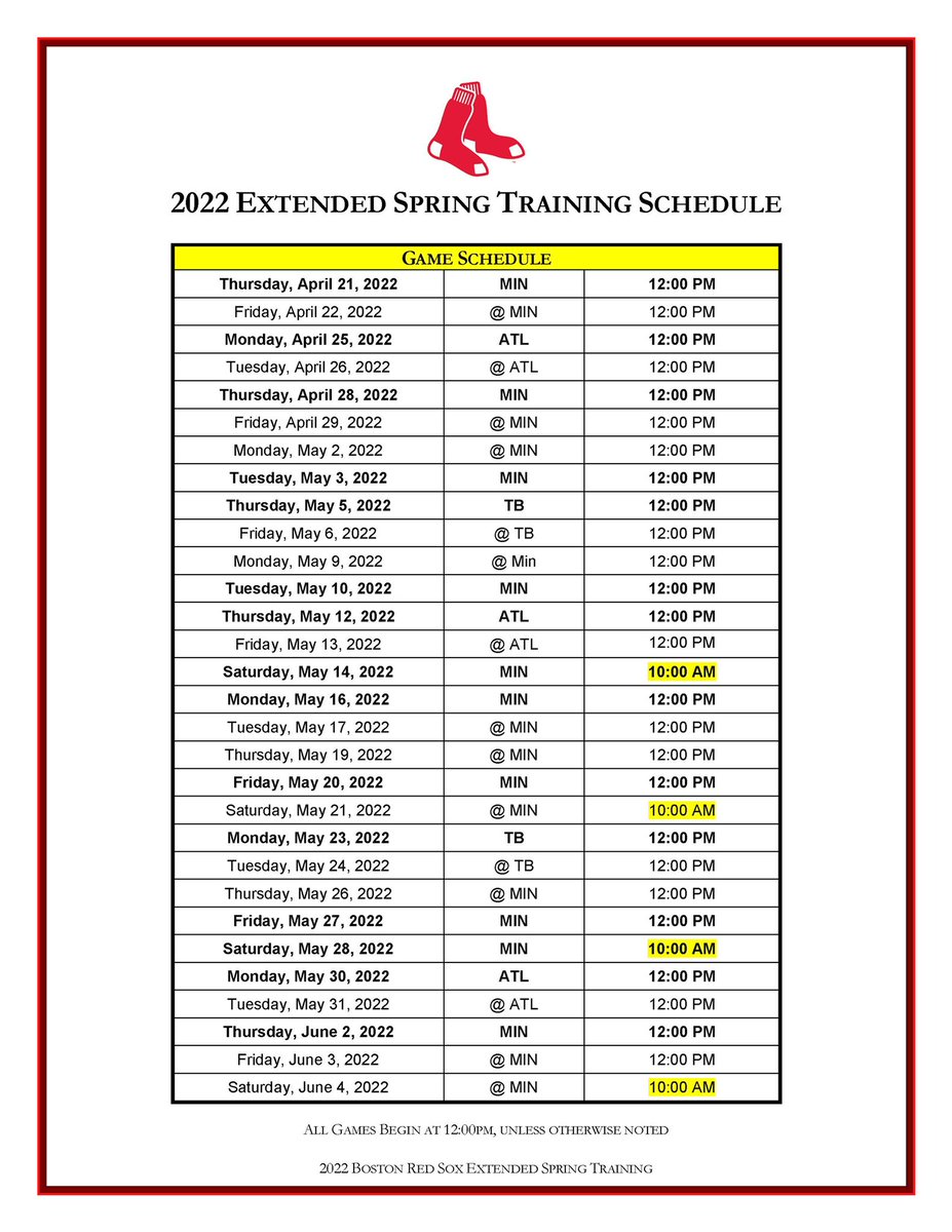 biancaesmith12's tweet photo. Ask and you shall receive! This year’s Extended ST schedule! Home games are FREE and open to the public! We would love to have fans come out! #RedSox #RedSoxExtendedST #LetsGo #DirtyWater @RedSoxPlayerDev https://t.co/txEbVQCG60