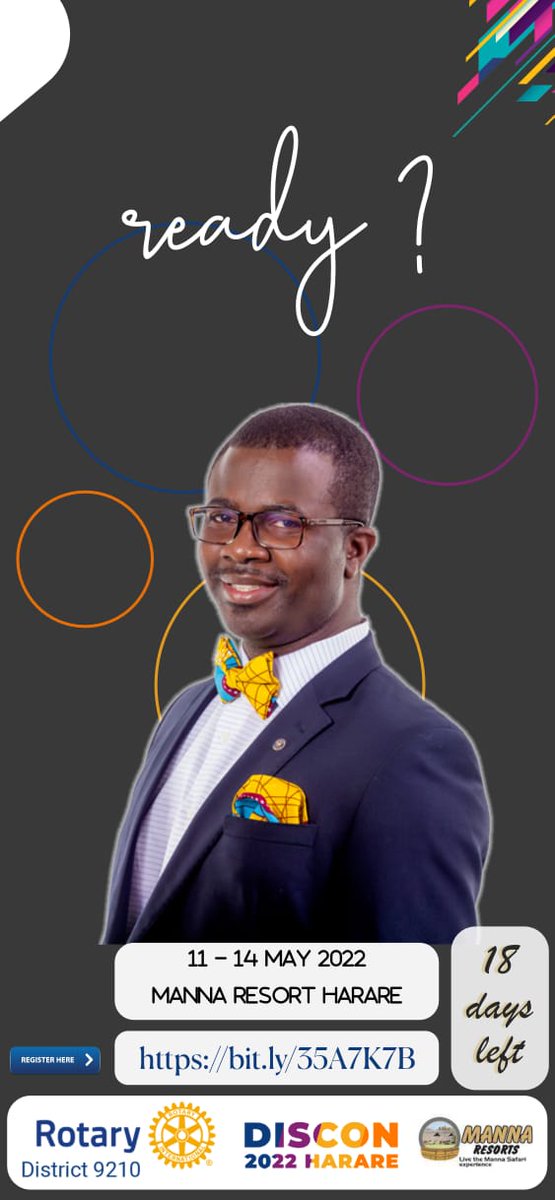 DisconHarare22's tweet photo. The #D9210 DG is ready to host all.
Are you ready for #DISCON22?
Invited to register for #D9210 #DISCON22 
Simply click link below:
https://t.co/CmAU9Gutwa
@rotary https://t.co/Keg1q6KmRU