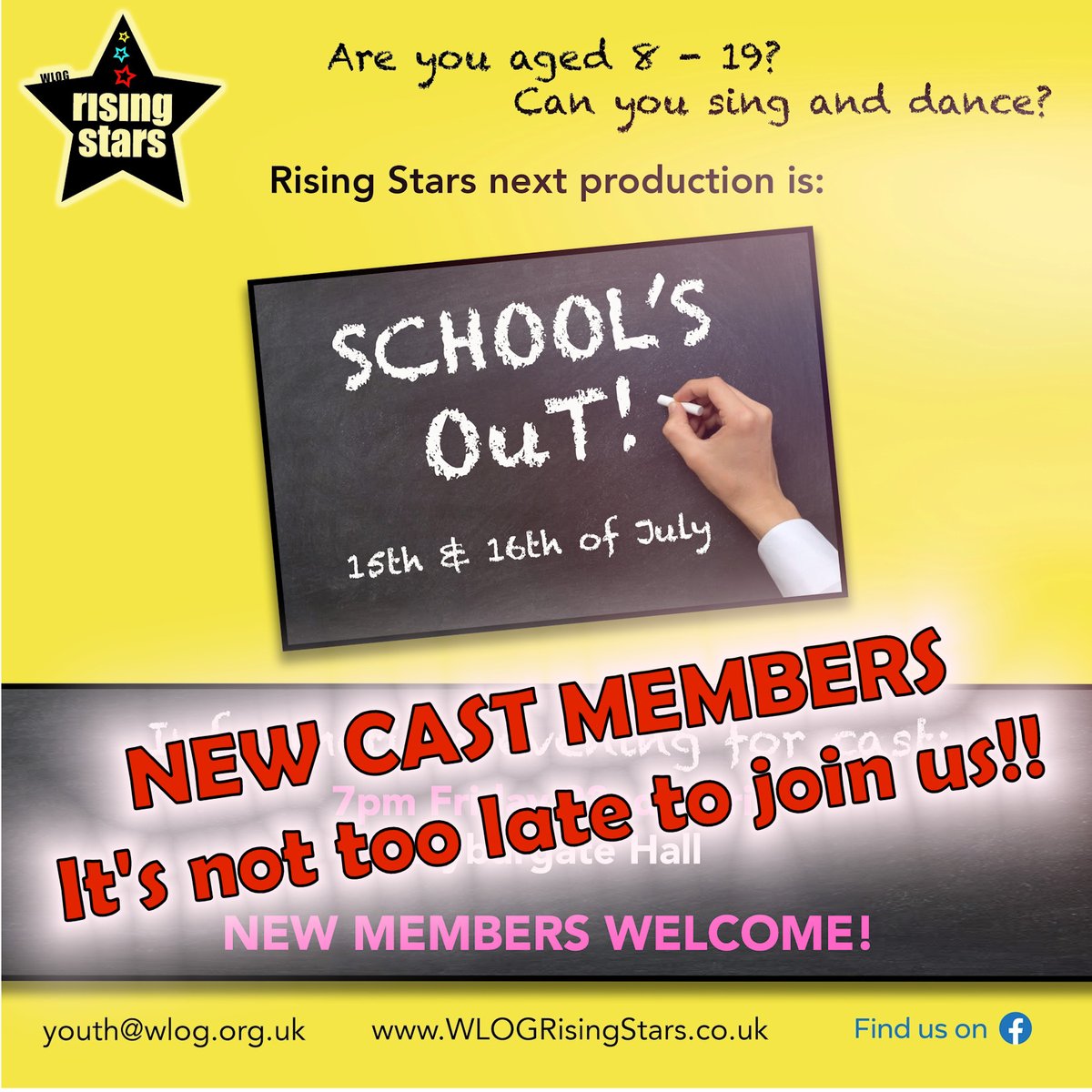 WLOGRisingStars's tweet photo. Missed last night’s Information Evening for School’s Out? Don’t worry - you haven’t missed out on the chance of being in this exciting production. 
Visit https://t.co/zW4wio9eBn for audition details or contact youth@WLOG.org.uk https://t.co/akQ0IWjwIr