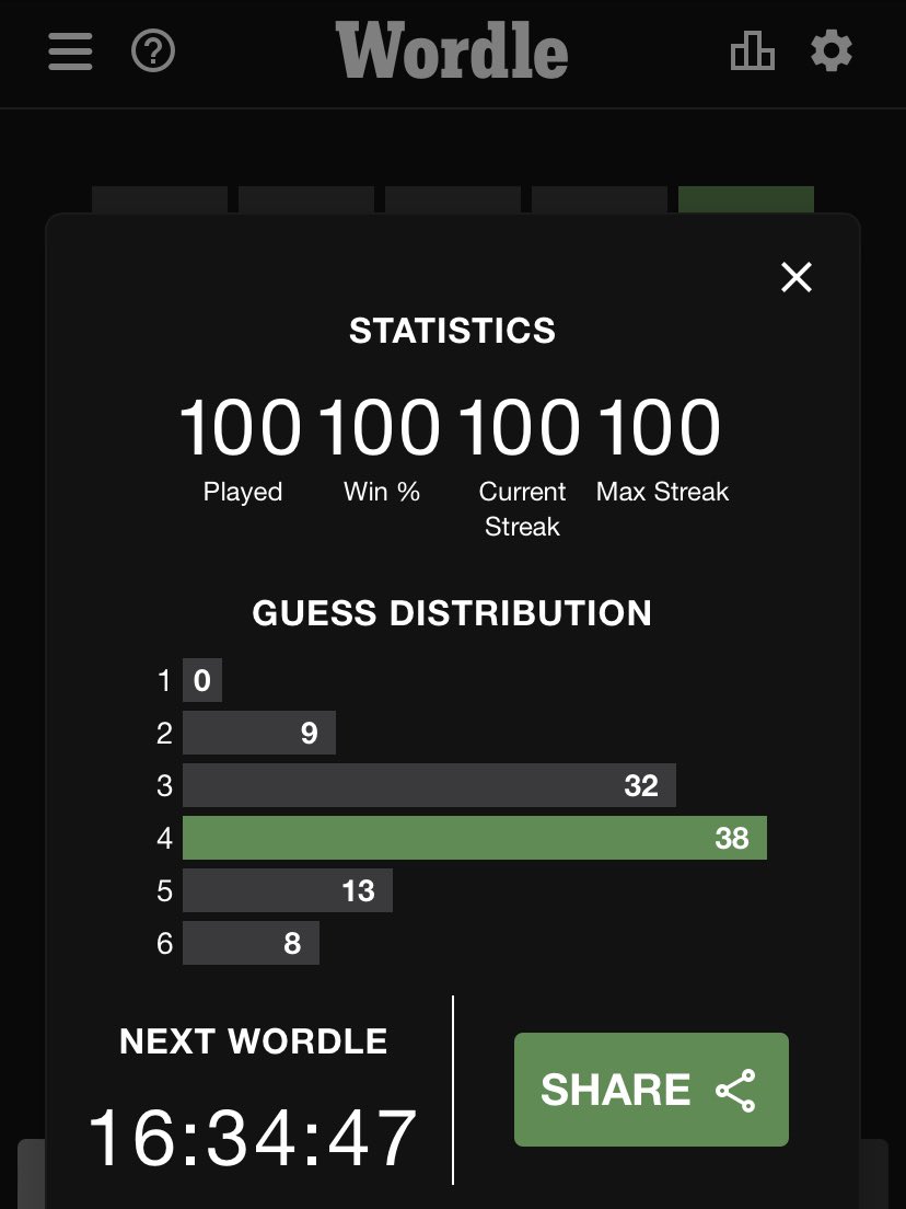 Not to toot my own horn, but… 🥳🥳🥳 #wordlestreak