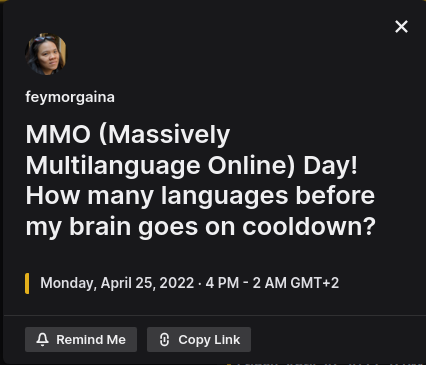 feyMorgaina's tweet photo. I'm done with the A2 Dutch course! But... I've missed all the other languages. Get ready for more brain melting #languagelearning!😁 https://t.co/Hws7SDTe37 #languageholic #allthelanguages #twitchstreamer #twitchaffiliate #varietystreamer #frentity https://t.co/IALrUw7M7w