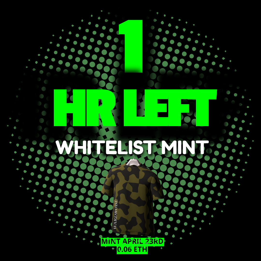 Wardrobe_Club's tweet photo. 🚨We are 1 hour away from our WL mint!!! 🚨

A reminder that our WL members will have 24 hours to mint before we open to the Public on April 24th 10am EST. https://t.co/TGvKoGTKB0