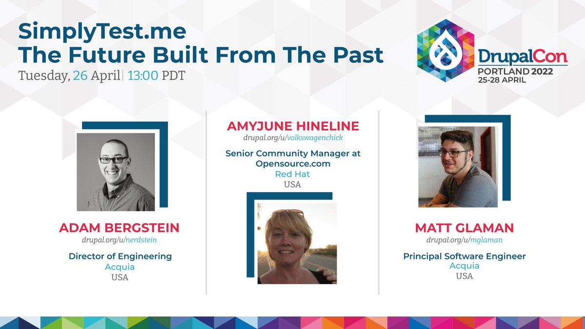 drupalcon's tweet photo. Learn from Adam Bergstein, AmyJune Hineline, and Matt Glaman how they modernized https://t.co/PYzwU5kC6L from a challenging legacy system into a new customer and value focused tool for the community in this session! 

Add it to your schedule: https://t.co/giZi5QLdyz https://t.co/08cqRlHXzX