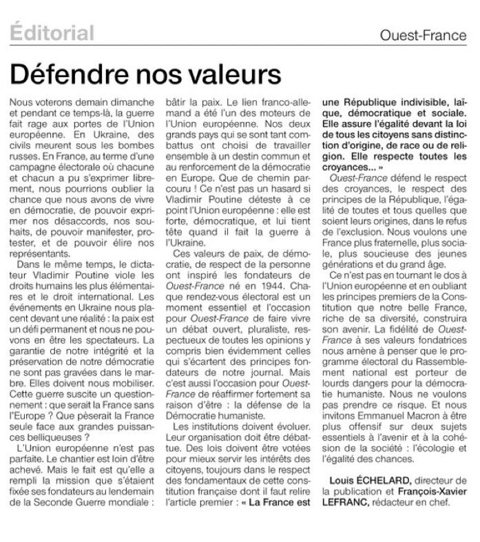 🔴 Ouest-France, justice et liberté.

Notre éditorial : défendre nos valeurs.