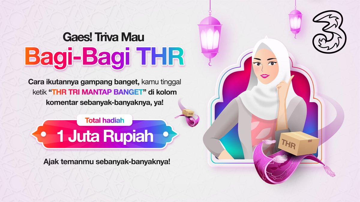 ✨Triva mau bagi2 THR nih buat kamu, dgn total Pulsa 1 juta lho,gaes ✨

Caranya:
1. Wajib follow akun twitter <a href="/3CareIndonesia/">3Care Indonesia</a>
2. Tulis "THR TRI MANTAP BANGET" sebanyak2nya 
3. RT &amp; Like Tweet ini
4. Gunakan hastag #TriMantebBanget

#3CareSelaluAda 
#3CareForYou #3CareIndonesia