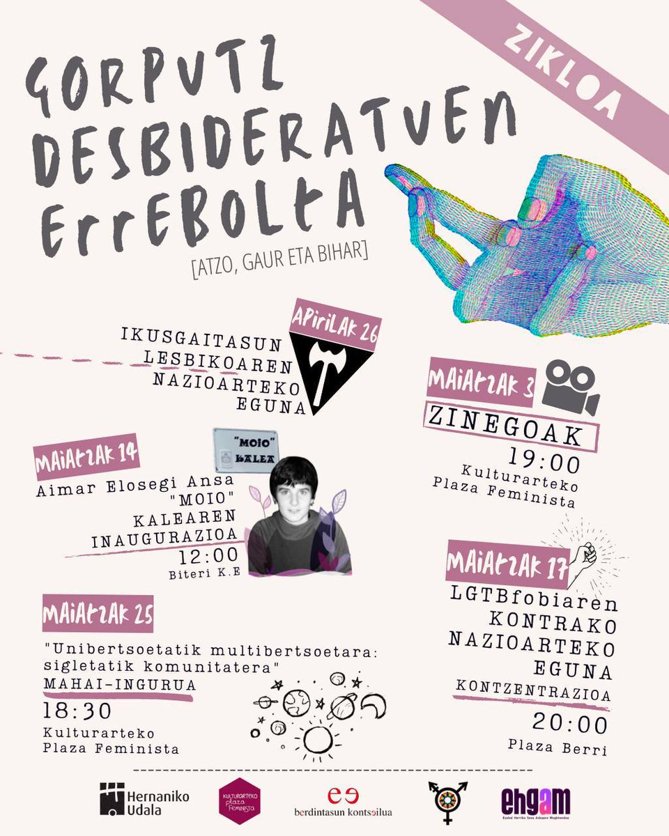 EHGAM's tweet photo. Maiatzak 17 gertu dugu eta, Hernanin, @HernaniPlazaFem eta @loratuzlotu elkartearekin elkarlanean, “Gorputz Desbideratuen Errebolta” zikloa antolatu dugu.

Anima zaitezte!

#ehgam #zikloa #hernani https://t.co/pDmzX94ygD