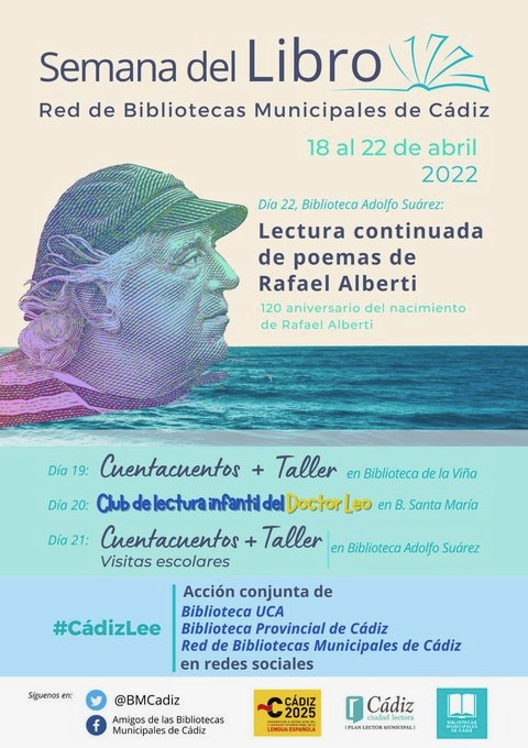 IESAlbertiCadiz's tweet photo. Estudiantes y profesorado del @IESAlbertiCadiz participamos en la lectura continuada de poemas de Rafael Alberti en la Biblioteca Adolfo Suárez, con motivo del #DíadelLibro. Gracias a @BMCadiz por su invitación. @CadizLengua #cadizlee https://t.co/UZ6rCkku5w