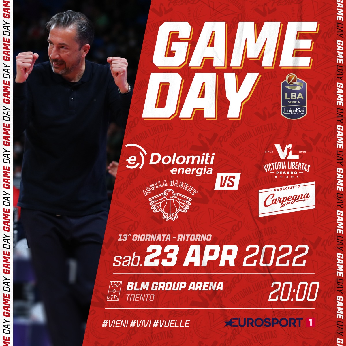 VLPesaro's tweet photo. 🔎 #TrentoPesaro
🕕 20:00
🏀 BLM Group Arena
📺 @Eurosport_IT 1 (ch. 210 piattaforma Sky)
💻 Eurosport Player e @discoveryplusIT
📻 Radio Incontro Pesaro (Fm 91.9 per Pesaro, 103 per Urbino e zone interne)
Forza ragazzi! 💪
#Vieni #Vivi #Vuelle #GameDay https://t.co/GfaTyPluDg