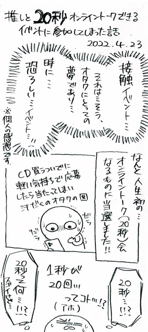 推しとオンライントーク会で20秒話せることになったオタクのレポです。  ⚠️字汚 ⚠️個人の感想です ⚠️マジで勢いで描きました  ①