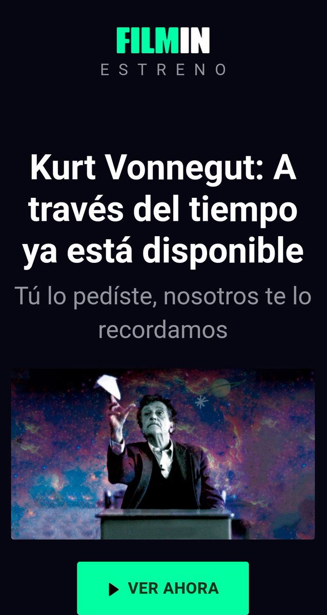 📽️ Segurament que ja ho saps <a href="/InesMacpherson/">Inés Macpherson</a>, però ja podem gaudir del documental de "Kurt Vonnegut: A través del tiempo" a <a href="/Filmin/">Filmin</a>.